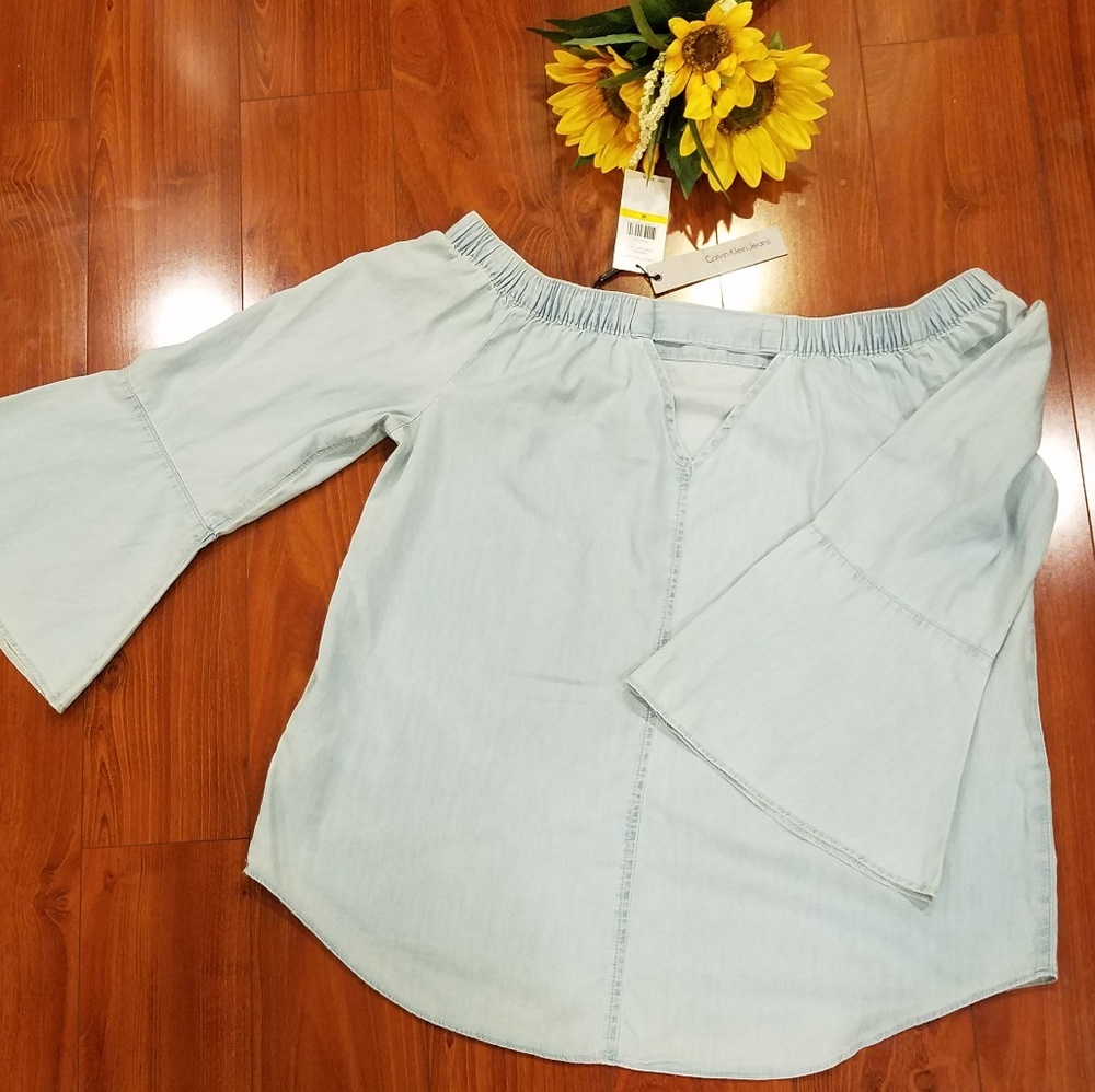 🛍Calvin Klein Jeans Off the Shoulder Blouse Med - Picture 6 of 8